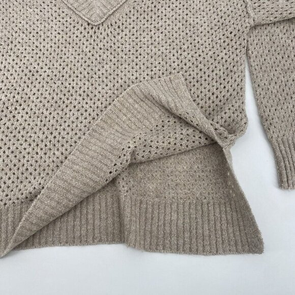 Aerie Oversized V-Neck Knit Sweater Size M Eyelet Beige NWT Beach Boho - Picture 5 of 11
